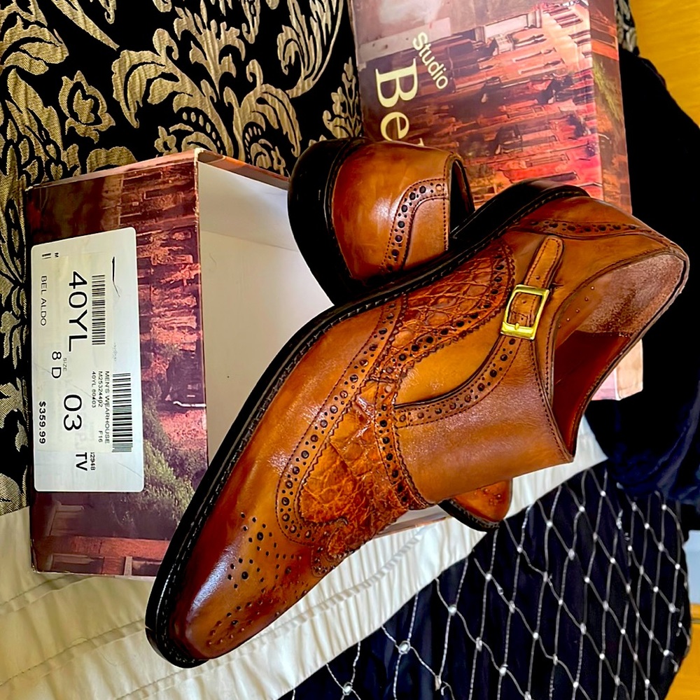Brown Alligator Monk Dress Shoes